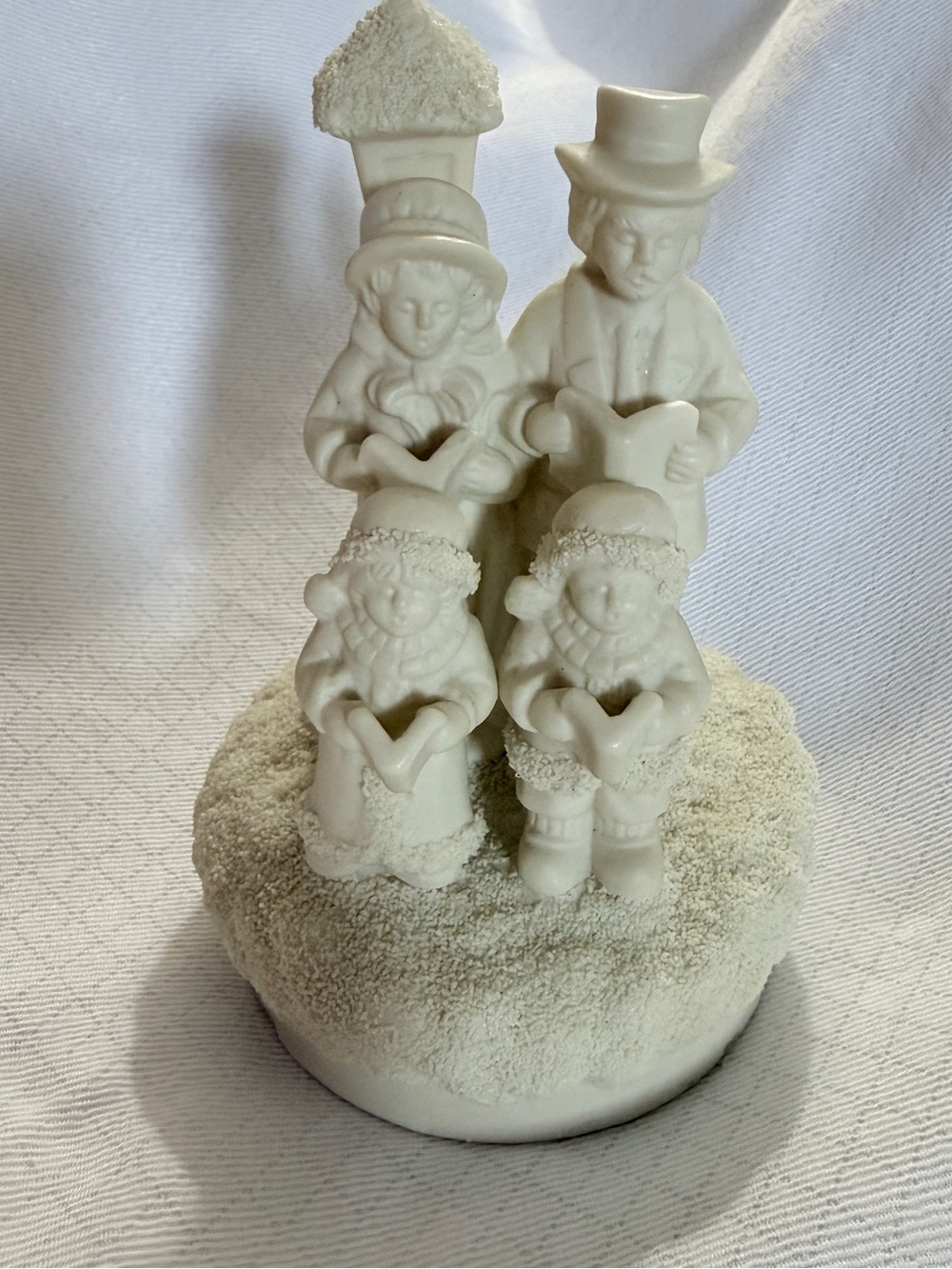 Vintage White Bisque Christmas Carolers Music Box Family Singing. Works like new